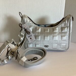 NWT LUG Groove Satin Luxe crossbody - Metallic Silver